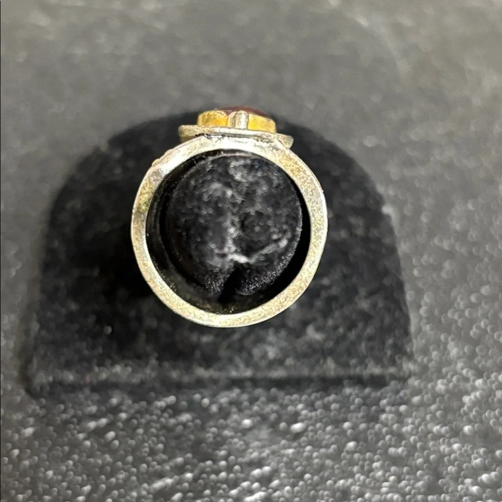 Vintage Chunky Silver and Gold Ring Red Tourmaline